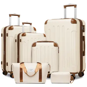 6-Piece Expandable Hardshell Luggage Set with Duffel Bag 18''/20'' Carry-On 24'' & 28'' Suitcases TSA Loc Cream Scratch-Resistant ABS Material