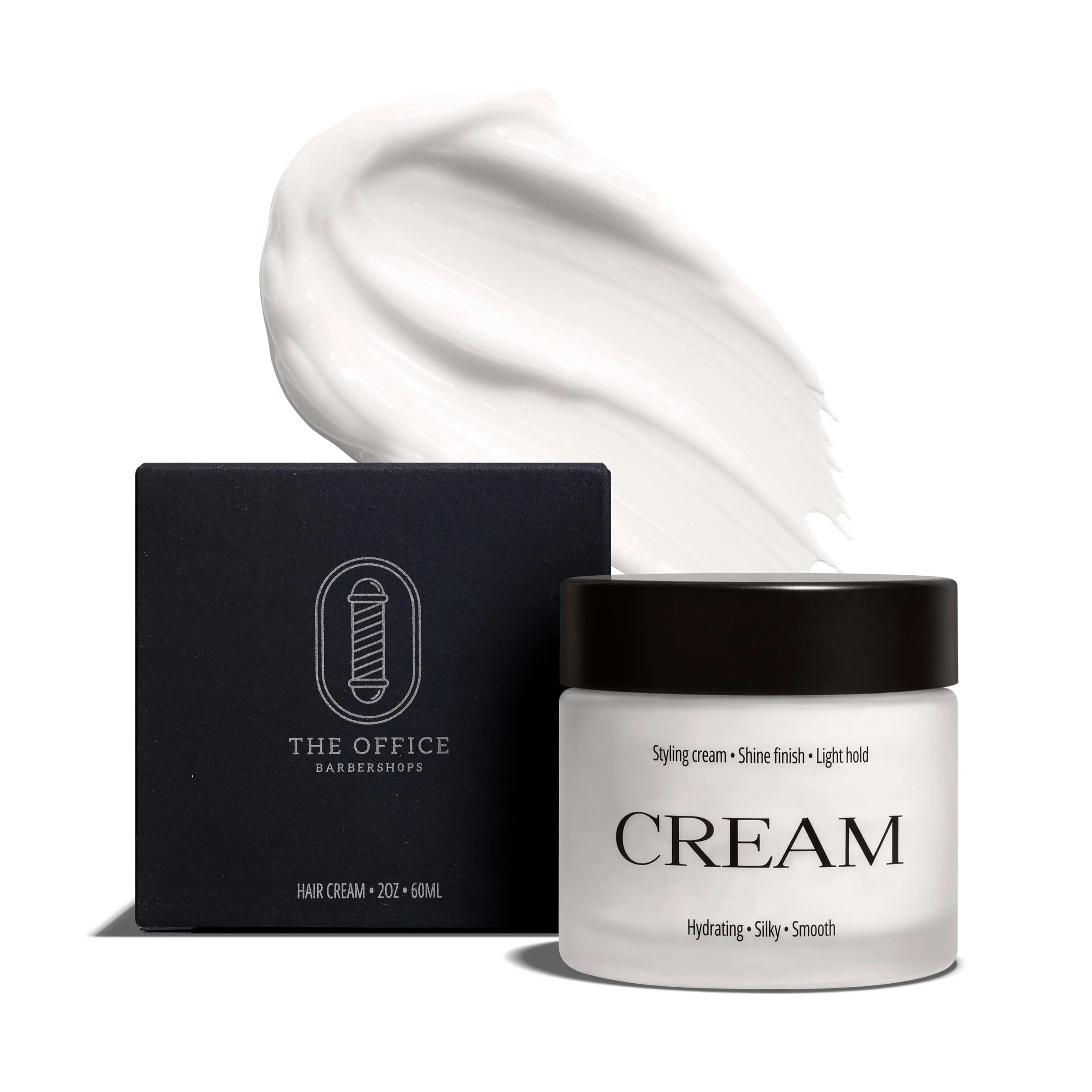 THE OFFICE BARBERSHOPS Hair Cream for Men - Light Hold Shine Finish Styling Cream - Smooth, Hydrating, Natural Look - Easy Wash Out - 2oz / 60ml - Made in USA