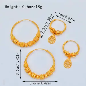 Two pairs of vintage charm earrings,24K gold-plated copper alloy, Ethnic Simple Style Copper Jewelry, Creative Daily Casual gifts girlfriend earrings for women Retro Round Fashion Earrings