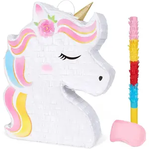 Unicorn Piñata - Unicorn Party Supplies Piñata Bundle with Blindfold and Bat for Girls Kids Rainbow Unicorn Theme Birthday Party Game Decorations (15.7" x 12.2" x 3.1")