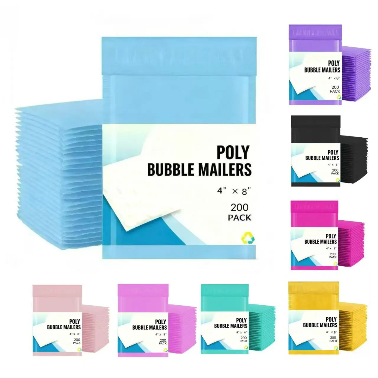 Waterproof 4x8 4x7 Poly Bubble Padded Envelopes Mailers Shipping Bag Various Colors 200 PCS Lightweight Tear-Proof Durable Self-Seal Closure Tamper-Evident Extra Protection