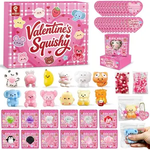 Mini Taba Squishy 24PCS with Gifts Box, Soft Stress Relief Squeeze Toys & Valentines Cards Day Gifts for Kids Classroom School Party Favors