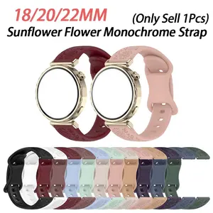 18mm 20mm 22mm Silicone Straps with Sunflowers carvings, For Garmin Vivoactive 6 5 3 4s, Venu 3s 2s Sq, Venu 2 Plus, Forerunner 165 55, Approach S42 S44 S50 Strap,for Universal Bracelet for Huawei Xiaomi Amazfit, Smart Watch Accessories