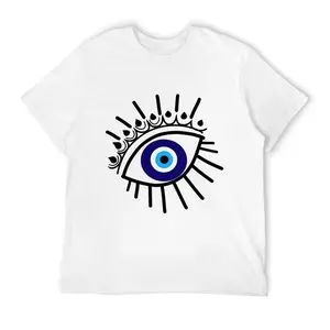 Women's Casual Round Neck Short-Sleeve Boho Evil Eye Nazar Graphic Top, Long Eyelashes Good Luck Amulet Spiritual Protection Streetwear Sports Top, Gifts for Mom Bestie