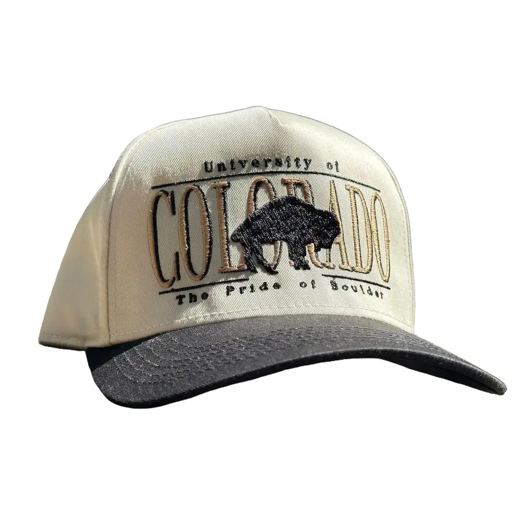 University of Colorado Embroidered Baseball Cap, Cream-Black 2-Tone Curved Bill, Vintage Boulder Buffalo Varsity Collegiate Sport Hat, Unisex Gift for Pride Fans