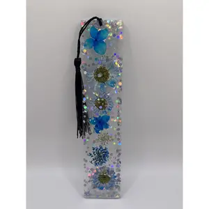 Teal Flower Resin Bookmark with Glitter