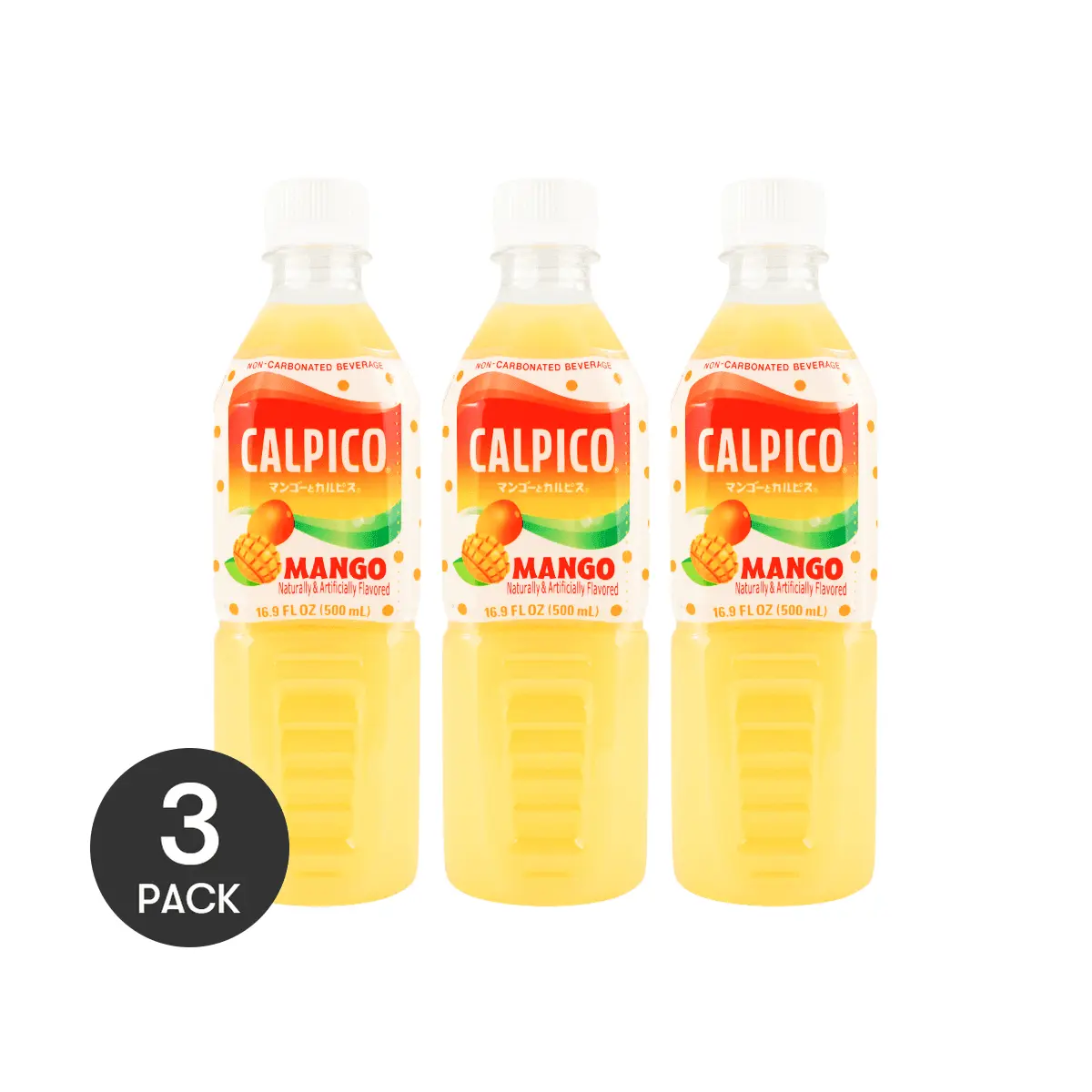 3 Pack Calpico Mango Non Carbonated Soft Drink 16.9 fl oz - Japanese Lactic Acid Beverage, Refreshing