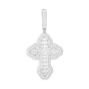 【#P498】Iced Out Cross Pendant  S925 Sterling Silver Synthetic Moissanite Pendant Necklace Cross Pendant Fashion Suitable for Men and Women Hip Hop Rap Jewelry Gift summerwins