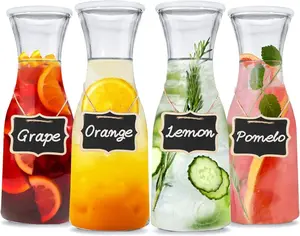 4 Glass Carafe Pitcher with Lid,Water Pitcher Set for Mimosa Bar Supplies,1 Liter Beverage Dispensers,Catering Drink & Pitchers Parties
