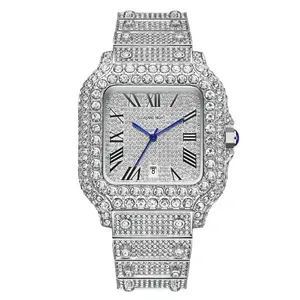 Dayand Night Luxury Iced-Out Moissanite Watch, Silver Roman Numeral Quartz Fashion Accessory for Couple, Ideal for Business or Daily Wear, Couple Accessories, Accessories For Women
