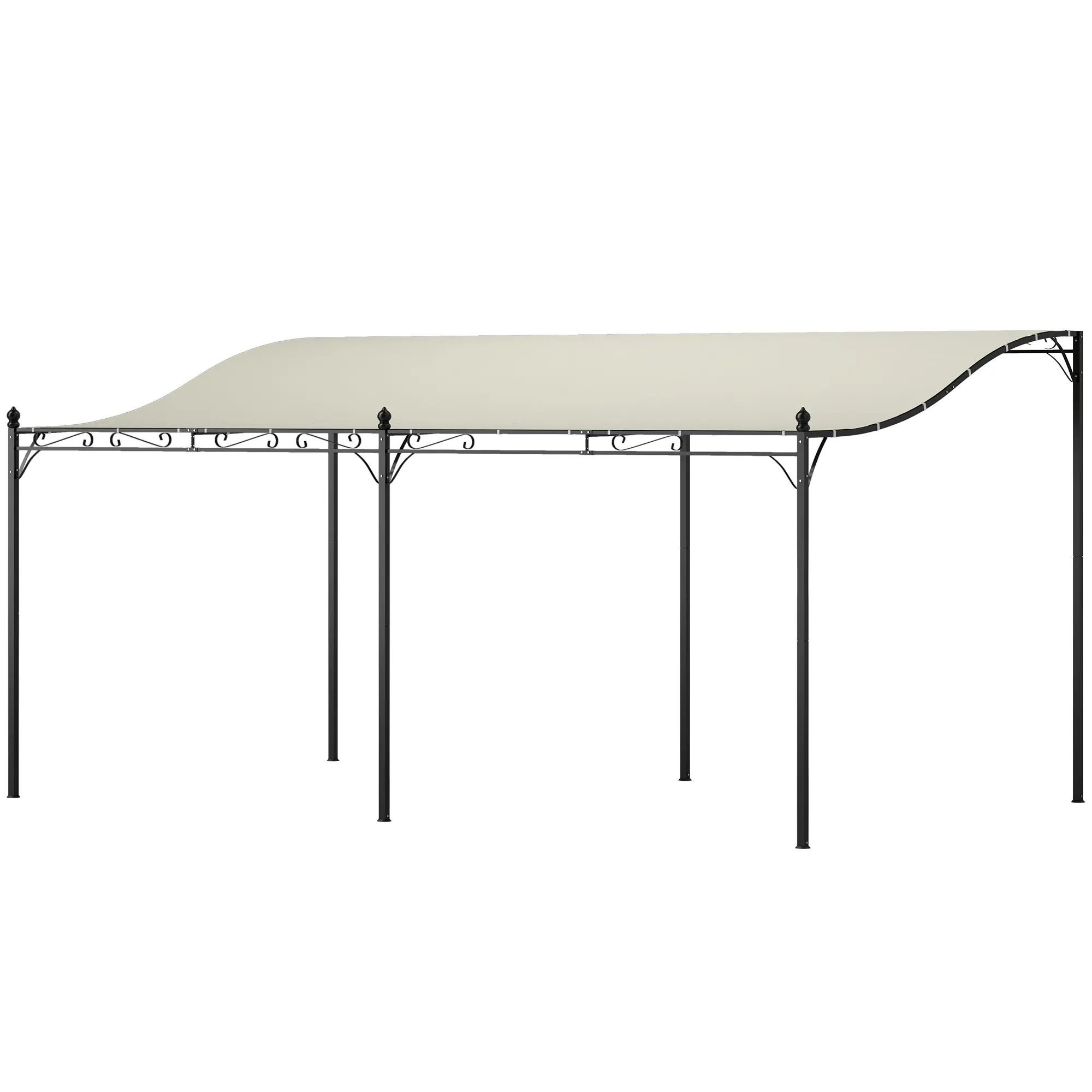 Wall Mounted Cantilever Patio Canopy Pergola Kit - Large, 193.3in L x 117.3in W x 78.7/99.6in H, Polyester, Stylish Curve, Light Rain Resistant (32 Leaking Holes), Sun Protection, Ground Stake Included, Assembly Required for Outdoor Dining, Deck Gazebo