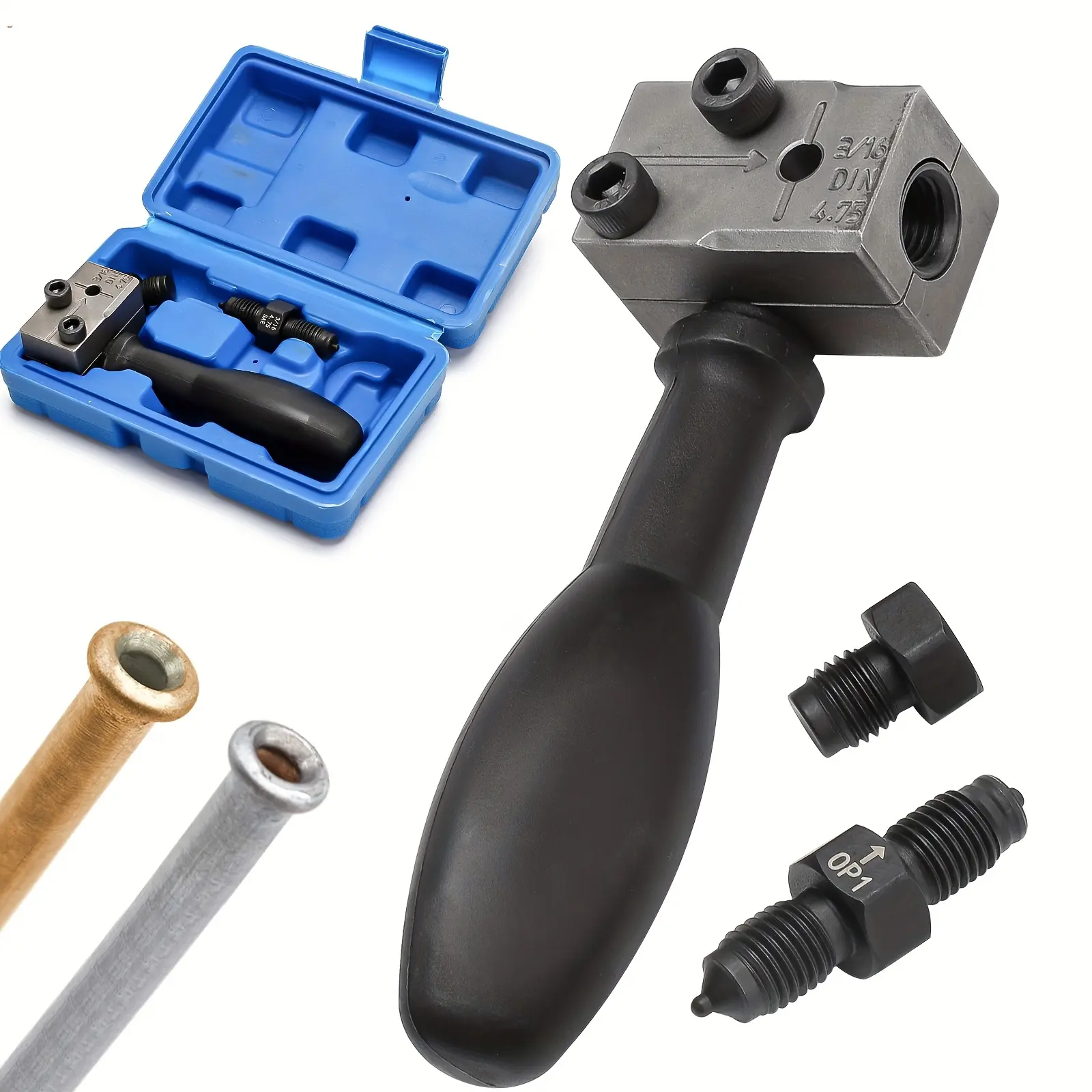 Heavy Duty Brake Tube Flaring Tool Set 3/16 Inch Carbon Steel, 45° Double Flare SAE ISO Brake Line Flaring Kit with Detachable Handle, Brake Tube Expander & Crimping Tool, Automotive Brake Repair Tool Set for Mechanics & DIY with Storage Box, Hand Tools