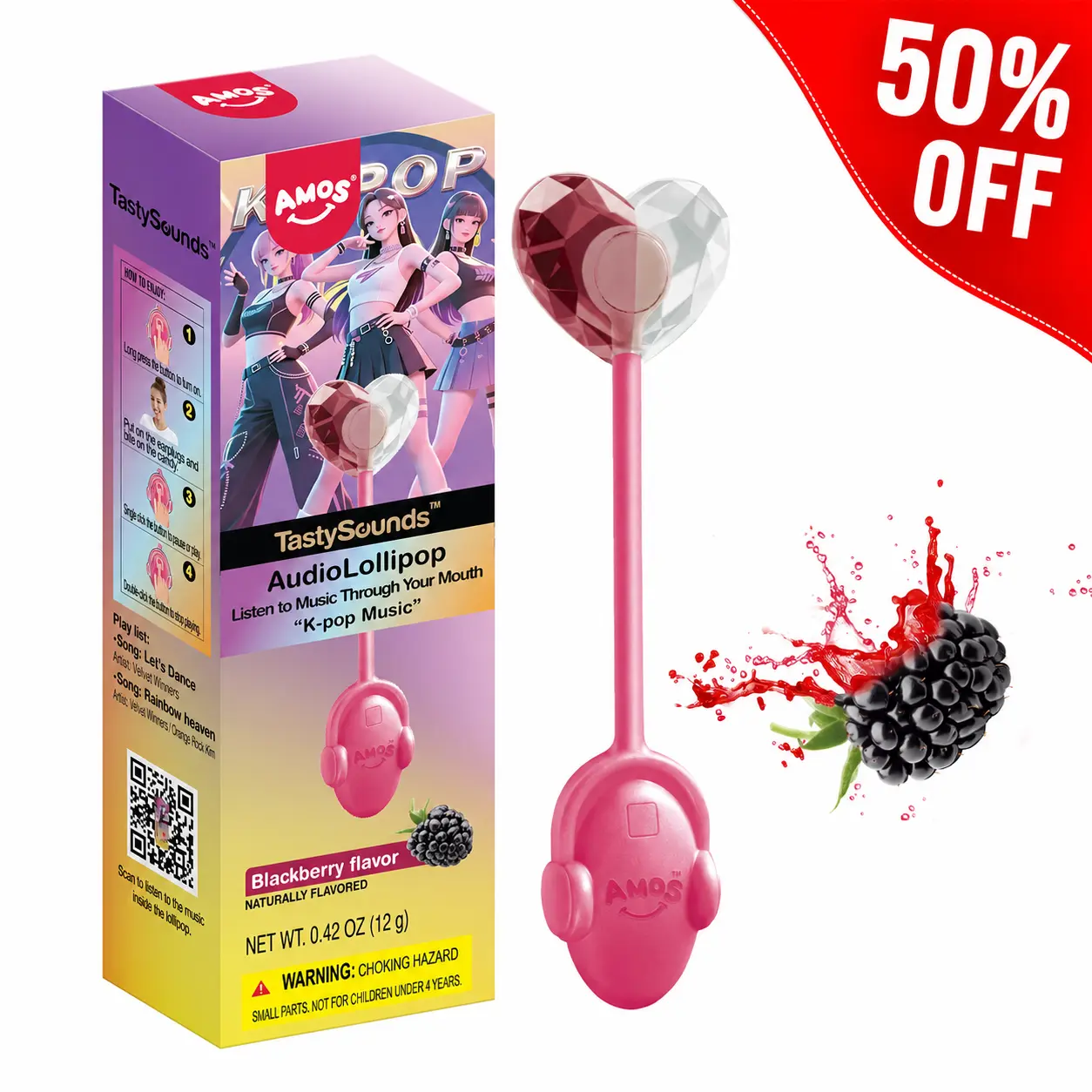 AMOS TastySounds Audio Lollipop Candy Gift – Heart-Shaped Music Lollipop, Sweet Strawberry & Berry Flavors, Cute Tech Candy, Romantic Creative Gift, Individually Wrapped Surprise-12