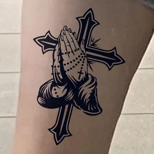 6 Temporary Stickers with 3 Items & 3 Random Designs Dark Prayer Hand Cross Herbal Tattoo Sticker, Solemn And Cool, with Realistic Details, Niche Dark Style, Suitable for Areas Like The Waist tiktokshopspringglowup