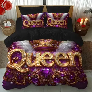 3-Piece Diamond Crown Print Duvet Set (1 Duvet + 2 Pillowcases), Soft Comfort Bedding, Decorative Bedding Set, Bedroom Dorm Room Home Decor
