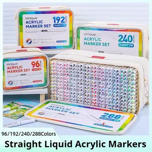 Languo Blue Fruit Acrylic Markers, Marker Pen, 96/192/240/288 Colors, Soft Tip, Christmas Painting Supplies, Smart Ink Control, Multi-Material Art Tools
