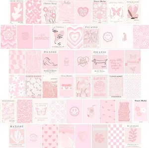Pink Room Decor Aesthetic,Pink Wall Collage Kit Posters for Room Aesthetic Posters Prints,Pink Aesthetic Dorm Room Decor for Teen Girl (50pcs 4x6 inch)