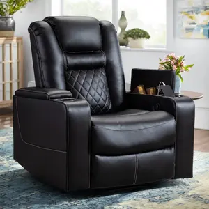 [summervibes] Ebello Power Electric Recliner Chair with USB Ports and Cup Holders Leather Home Theater Seating, Living Room Chair Black Adjustable Chaise Lounge