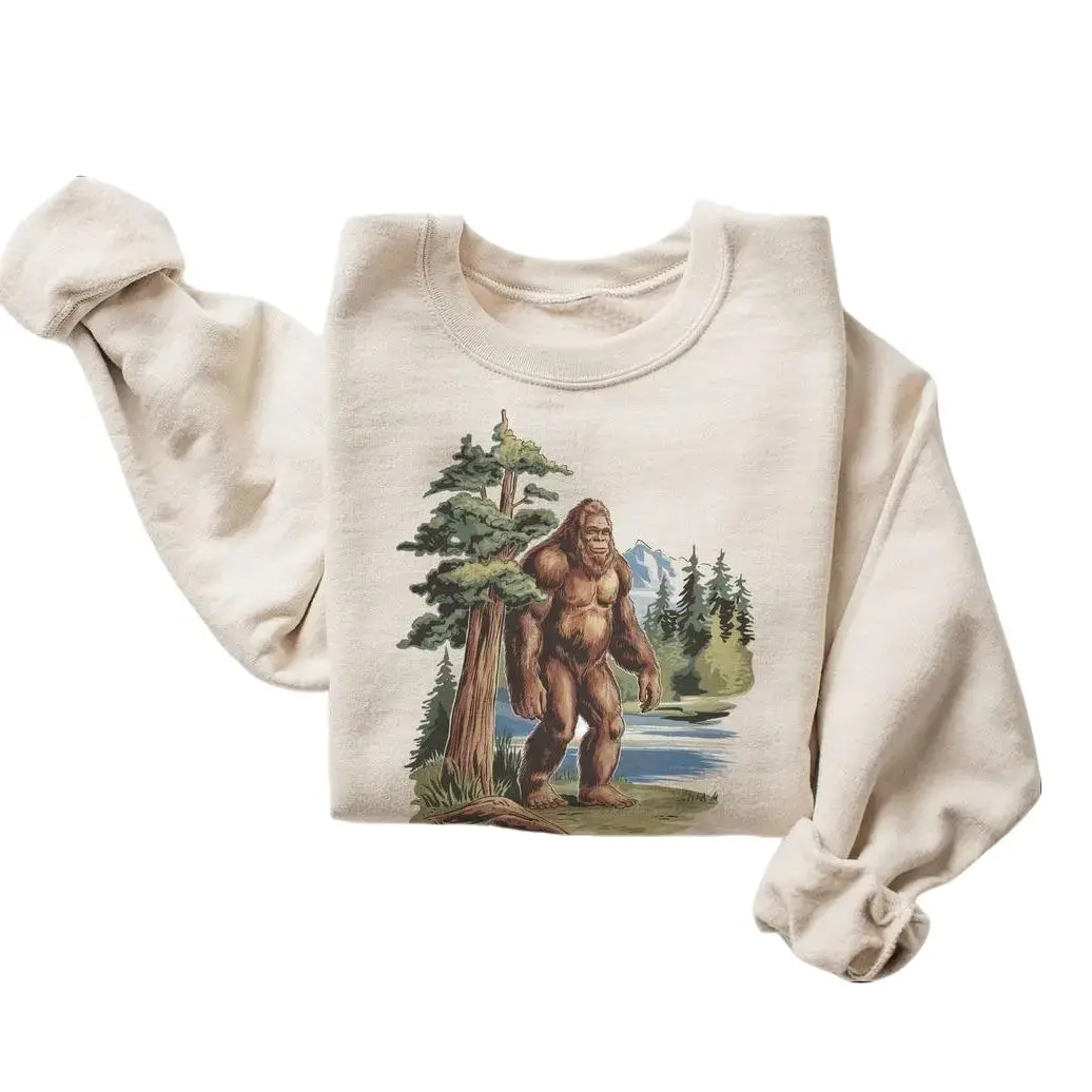 Retro Bigfoot In The Redwoods Sweatshirt - 90s Sasquatch Cryptozoology Cryptid Outfit - Boho Unisex