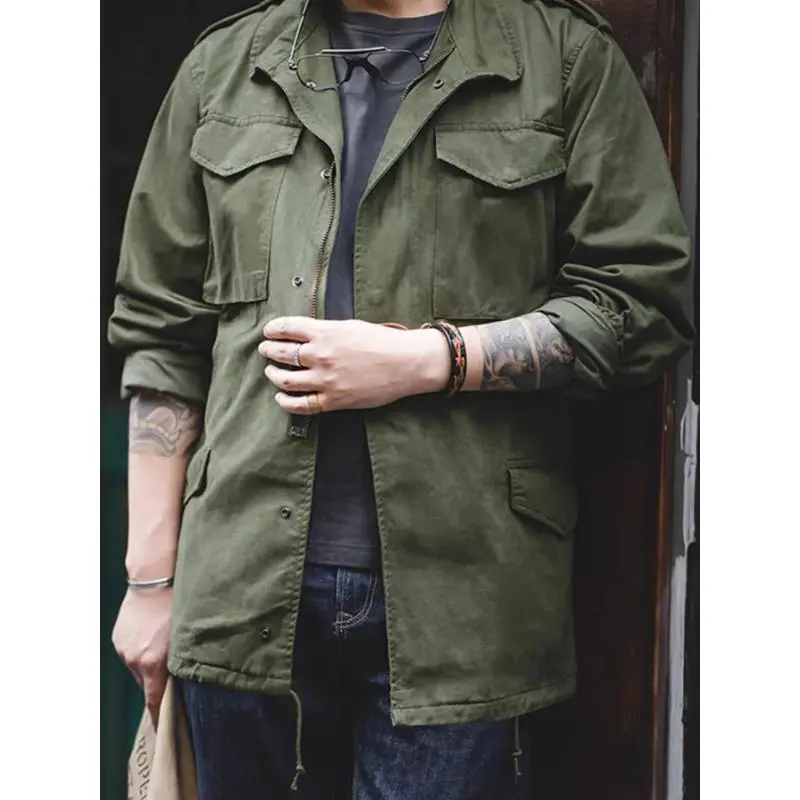 FieldJacket,Men'sMilitaryJacket,RetroMultiPocketCollarZipperJacket,100%Cotton Coats Menswear