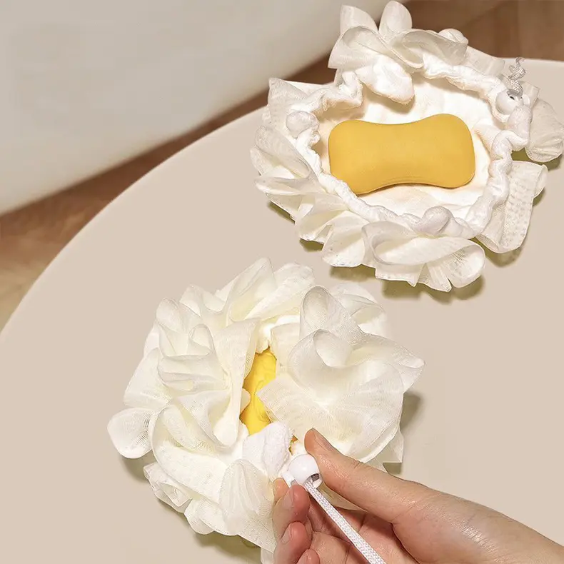 2-in-1 Loofah with Soap Pocket | Double-Sided Bath Sponge & Exfoliating Pouch | Fast Rich Foam, Saves Soap | Adjustable Drawstring Shower Ball | 3 Pcs Set