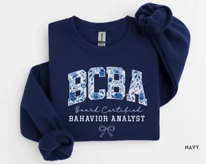 BCBA Sweatshirt T-shirt, Board Certified Behavior Analyst shirt , Blue Toile BCBA Sweater, Grad Gift for Behavior Therapist, Inclusion Sweater, Crewneck Medium