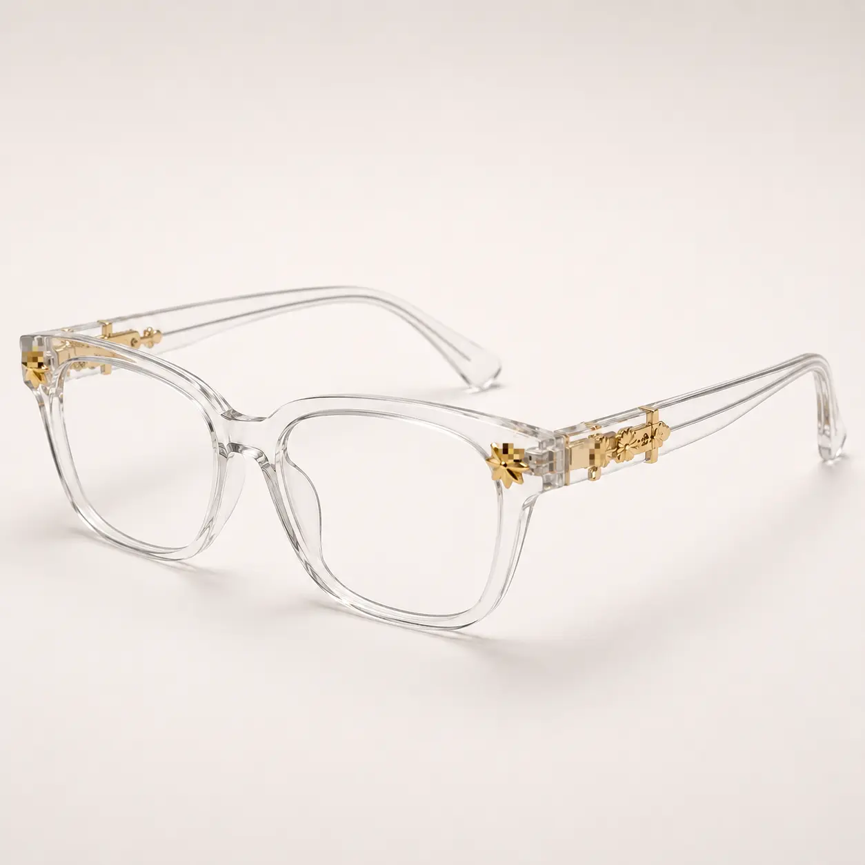 Unisex Square Full-Rim Transparent Eyeglass Frames with Decorative Metal Temple Detail for Prescription Lenses and Everyday Wear