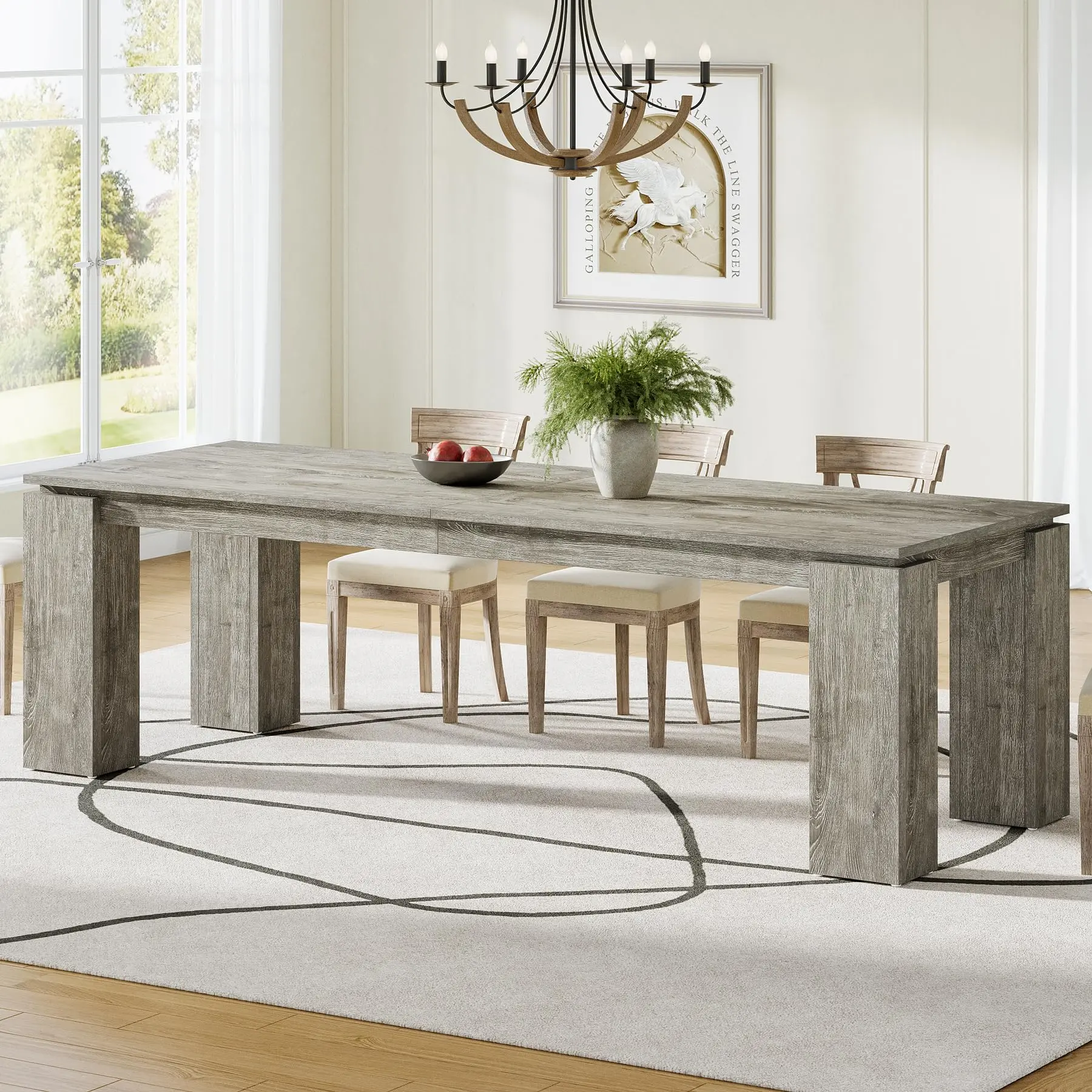 Tribesigns Wooden Dining Table with Thick Legs for 8 People in Kitchens and Restaurants, 86-Inch Farmhouse Design