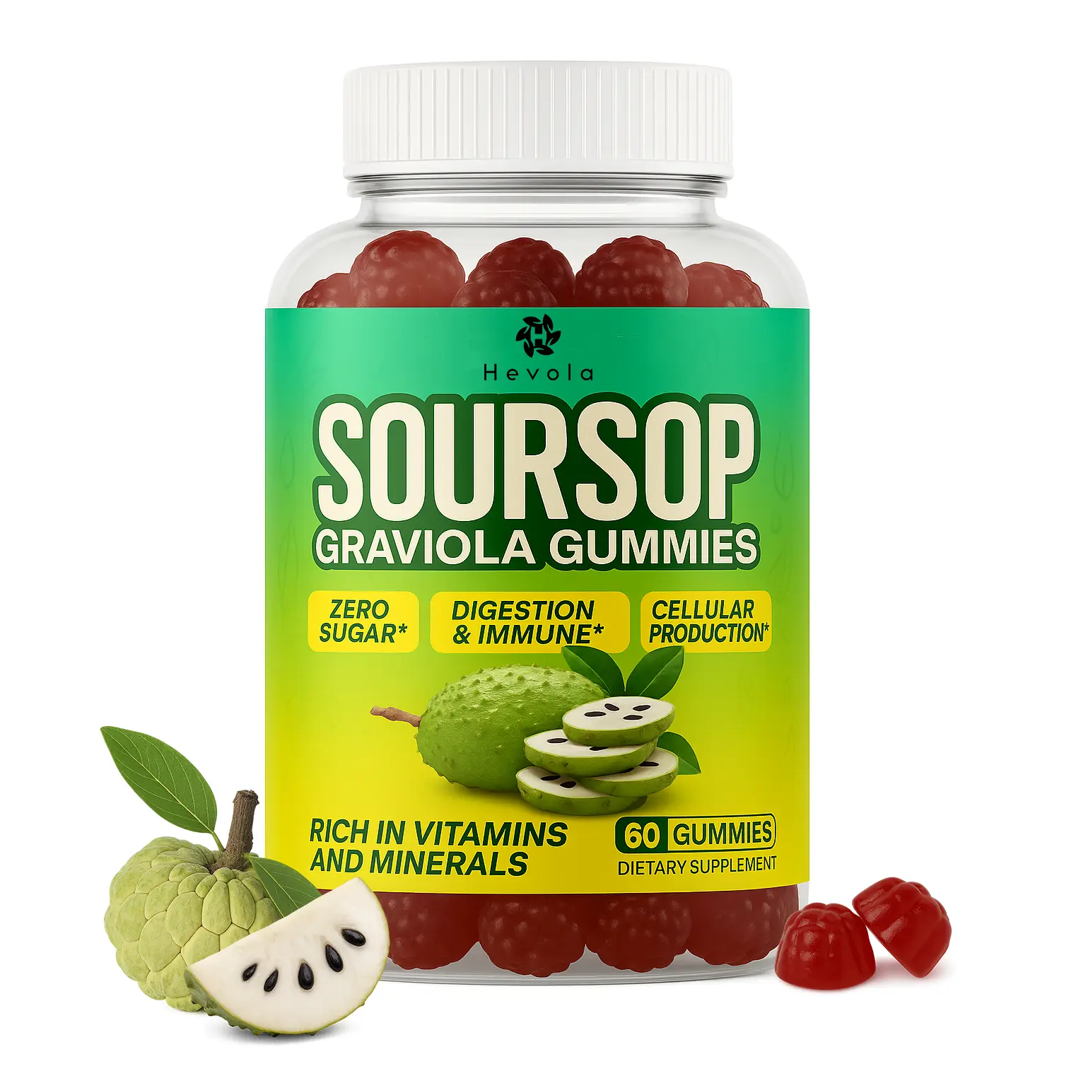 Soursop Graviola Gummies - Max Strength Natural, Organic Wellness Supplement with Sea Moss, Turmeric - Immune Support, Digestive Health, Cell Support, Liver Cleanse, Antioxidant, Sugar-Free, Vegan, Natural Supplements, Wellness Supplements