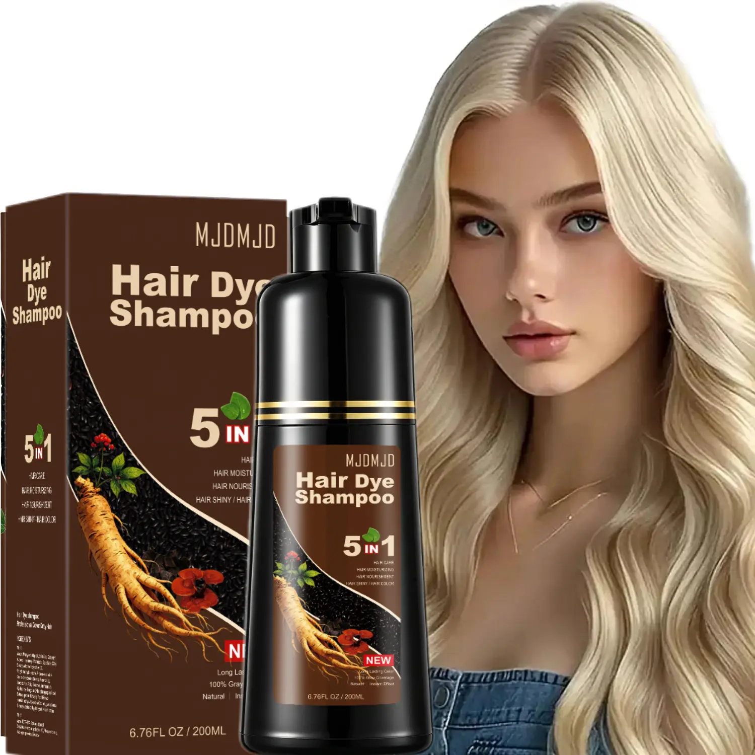 5-in-1 Blonde Brown Hair Dye Shampoo for Gray Coverage, Natural Hair Color Shampoo for Women & Men, Fast Coloring in Minutes, Long Lasting Brown Hair Color Care, Easy to Use, 200ml