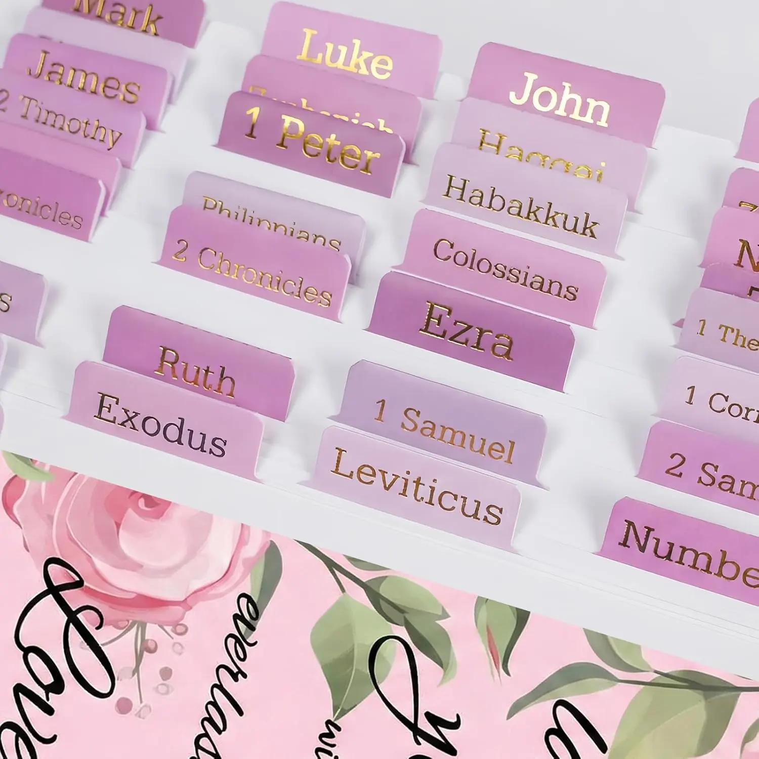 Women's Pink Catholic Bible Index Tabs - Gold Foil Embossed, Large Print, Laminated for Christians, Ideal for Devotionals, Bible Organization & Study Sessions