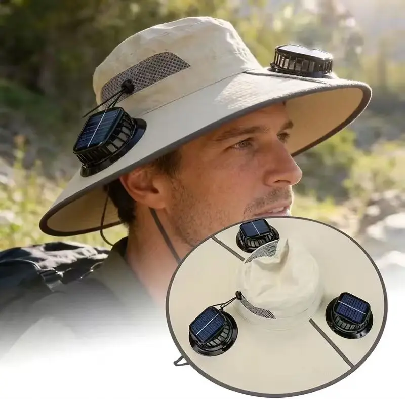 2026 New 3-Solar-Fan Outdoor Cooling Sun Protection Hat - Water-Resistant Rechargeable Unisex Adult Hat for Golf, Fishing