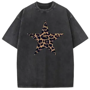 Acid Washed Shirts Five-Pointed Star Oversized Half Short Sleeves Casual Printed Graphic Tee Summer Comfortable Cotton