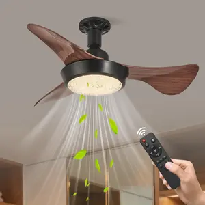 25 Inch Wooden Ceiling Fan with Lights Remote Control, E27 Socket 3 Blades Outdoor Fan, Quiet High Wind LED Light Indoor Lighting, Suitable for Bedroom Living Room Dining Room