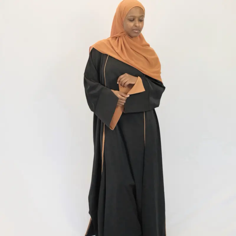 Aaliya 3 Piece Abaya- Black and burnt orange