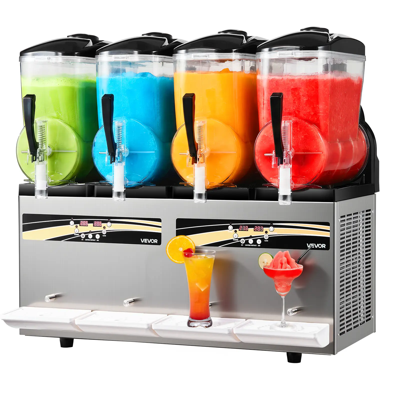 VEVOR Corded Slush Maker, 12L/3.17Gal x 4 Tank Large Size Commercial Beverage Machine, Frozen Drink Maker with Self-Cleaning, Standard Plug for Restaurants, Bars, Frozen Drink Machine Ice Cream Makers
