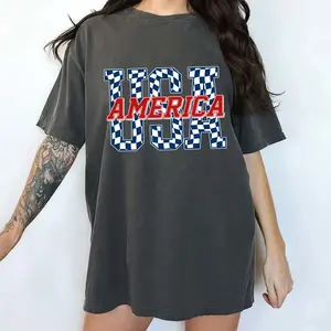 MAPTEES Vintage Checkered USA Comfort Colors Shirt, 4th of July USA T-shirt, Patriotic USA Graphic Tee, Independence Day USA Shirt, American Outfits