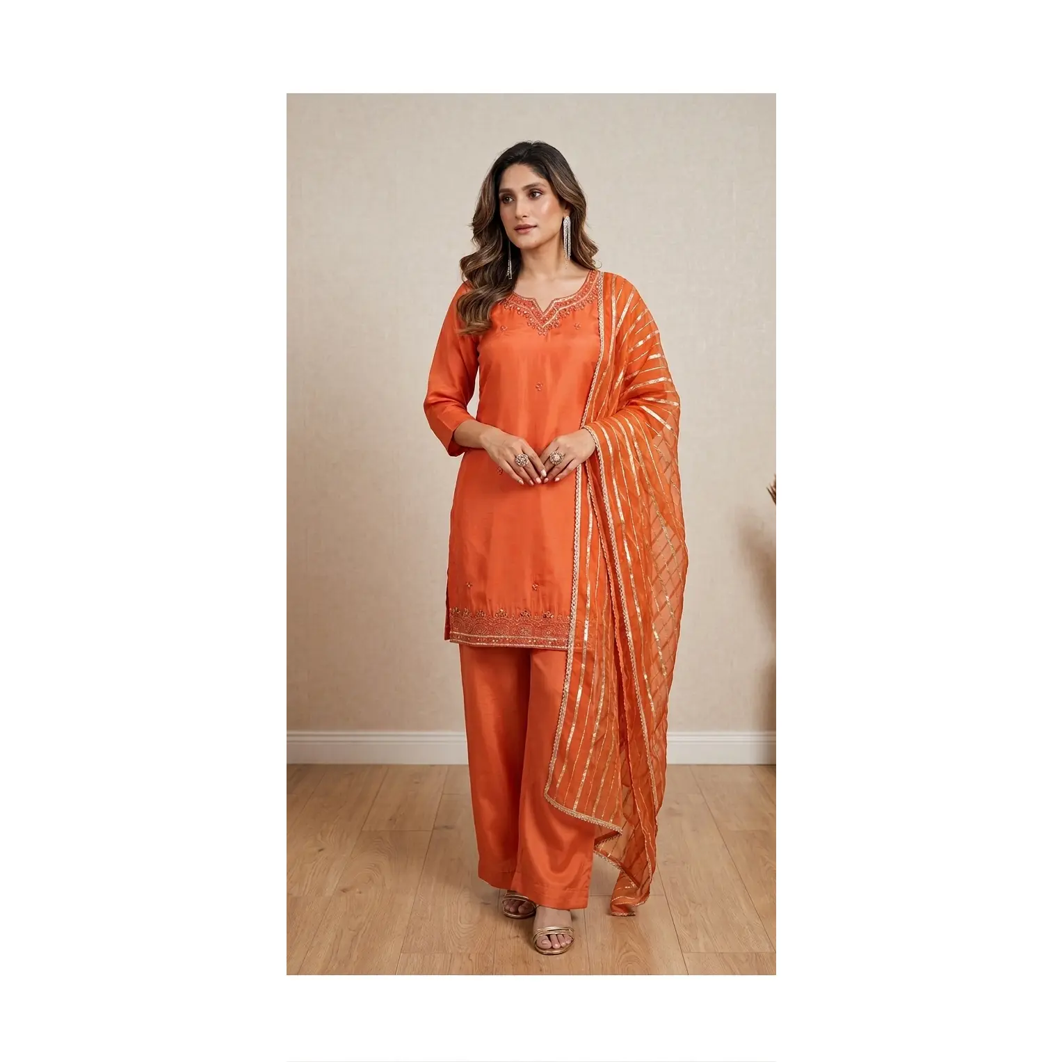 Premium Handwork & Embroidered Shimmer Kurti Plazo Set with Dupatta