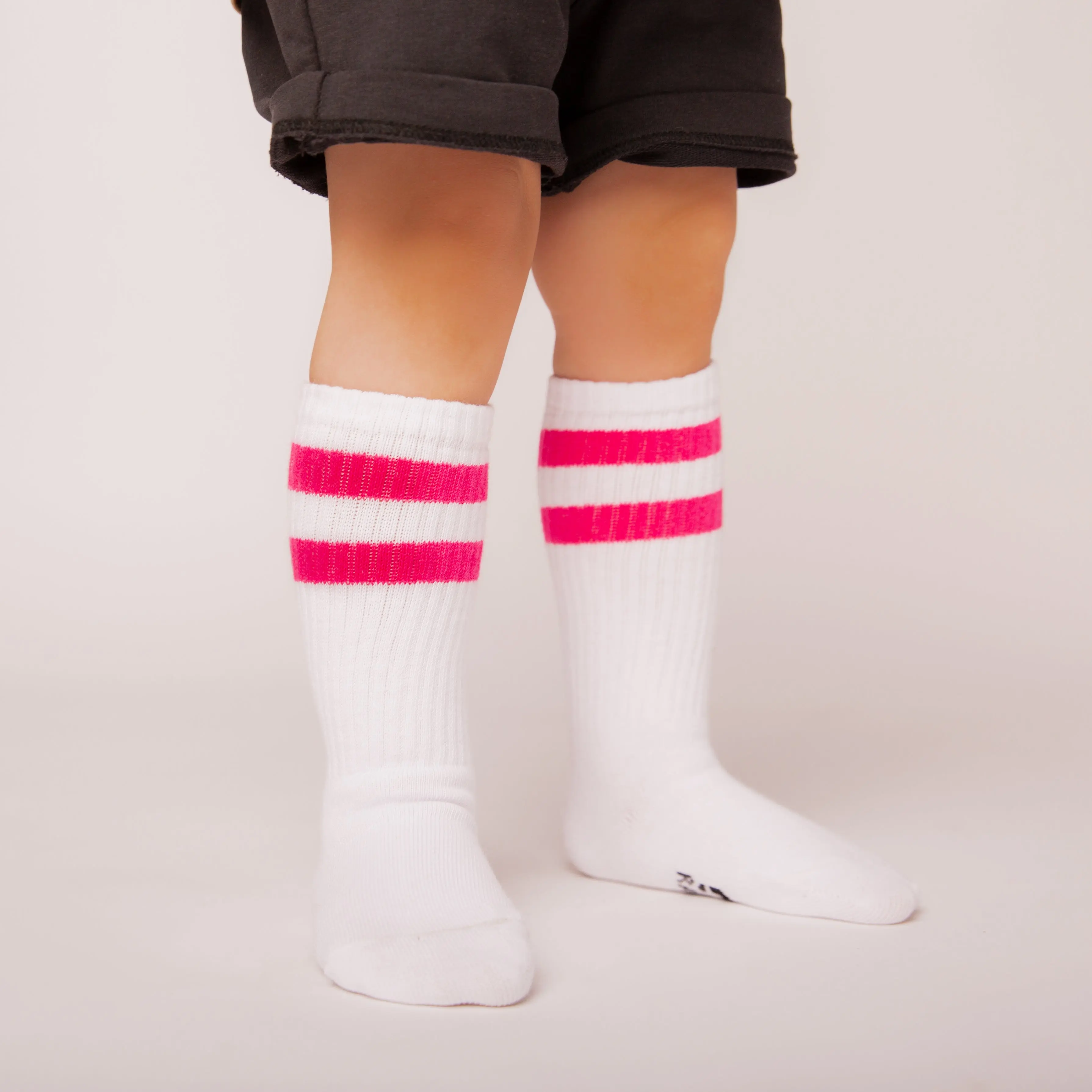 Women's Cute Striped Crew Socks - New Style Calf High Socks with Pink Double Stripe Look, Comfortable Fit