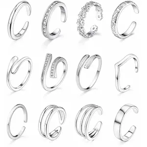 12Pcs 14K Gold Filled Toe Rings for Women Non Tarnish Adjustable Flower Cz Open Toe Rings Set Foot Jewelry Gifts for Women