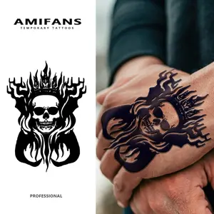 AMIFANS Temporary Tattoo Flame Skull King, Semi Permanent Tattoo,Lasting 1-2 Weeks Tattoo, Long Lasting Tattoo, Juice Tattoo, Realistic Tattoo, Romantic Tattoo, Fake Tattoo, Waterproof, Authentic Tattoo Look, Niche Design Tattoo, Fruit Tattoo