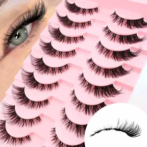 10 Pairs Cat Eye False Eyelashes Set Natural Look Realistic Transparent Line Fake Lashes, Natural Appearance, Perfect for Daily Use, Cosmetic
