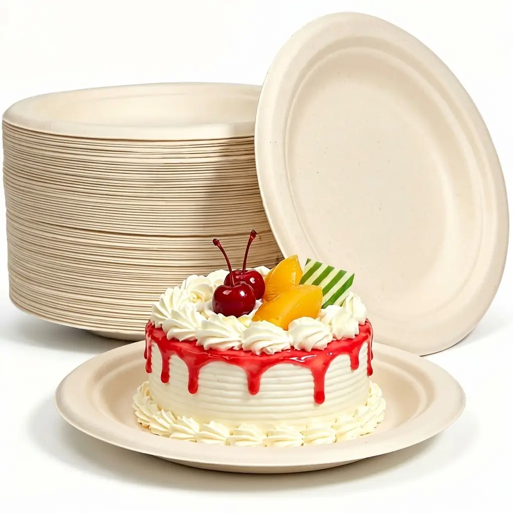 Disposable Small Paper Plates 6 Inch (Brown) - 100 Counts Heavy Duty Natural Bagasse Plates, Compostable & Leak-Proof, Microwave Safe for Birthday Party Desserts & Appetizer & Picnic Snacks, BBQ