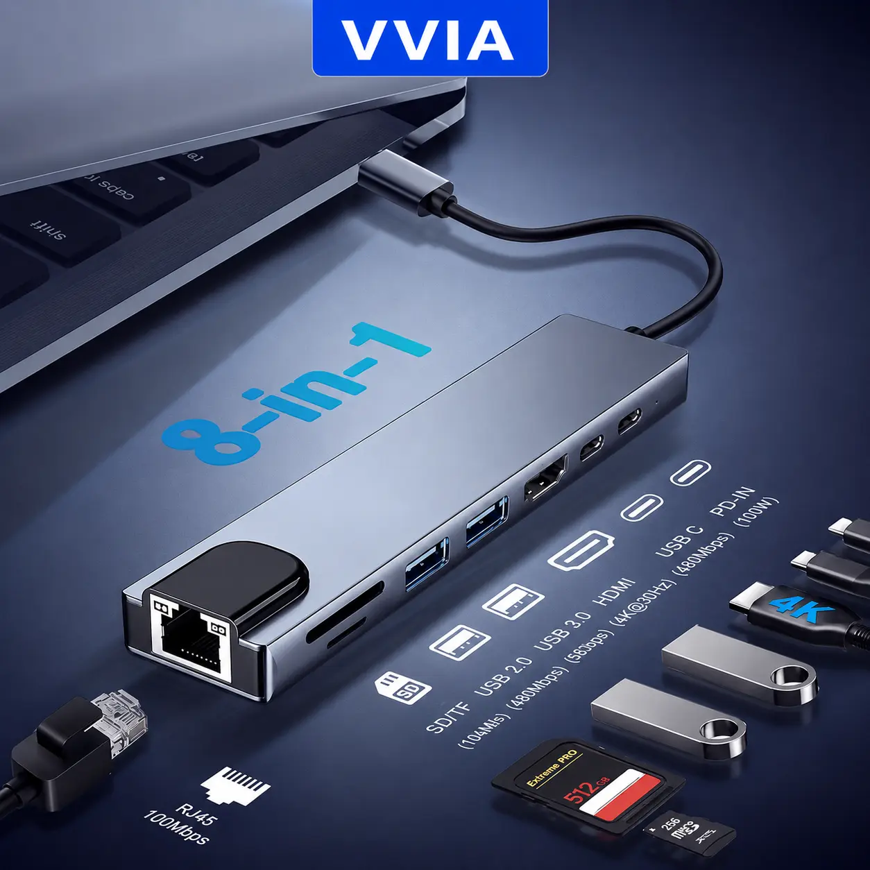 8 in 1 Type-C USB Hub - Mini Multi-Port Portable Docking Station with 4K HDTV Screen Mirroring Adapter & USB 2.0 Port, Compatible with MacBook Pro/Air & Other Type-C Devices (Computers & Office Equipment), Mini Multi-Port Usb Hubs