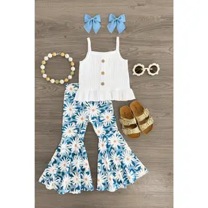 White & Blue Daisy Bell Bottom Set