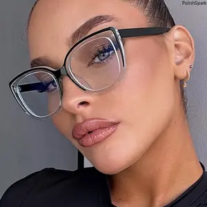 Oversized Cat Eye Blue Light Blocking Glasses for Women | Anti Eyestrain Fashion Computer Glasses, Trendy Big Frame UV400 Eyewear for Gaming Reading Daily Wear