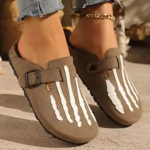 Spooky Bone Pattern Clogs with Faux Fur Lining Trendy Skeleton Mules for Men & Women Halloween Vibe Shoes Cold Weather Ready Slip-On Design