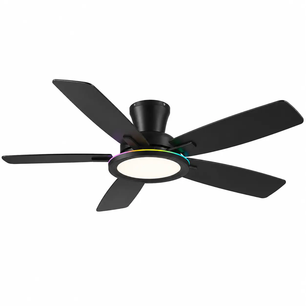 52in Black Flush Mount Ceiling Fan - RGB Low Profile Ceiling Fan Light with Remote-APP, Dimmable and 3CCT, Modern Fan with RGB Light for Indoor and Covered Outdoor B8240