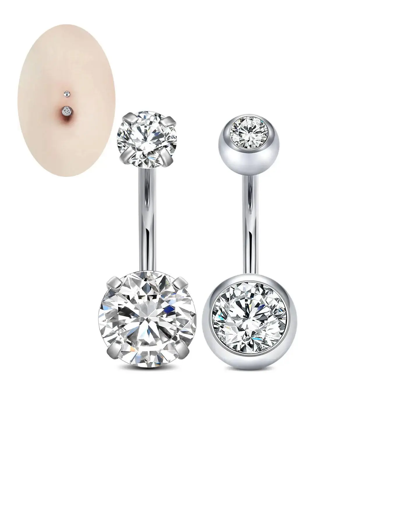Rhinestone Decorated Navel Ring, Belly Button Rings, Navel Piercing Jewelry, Stainless Steel Body Jewelry, Body Jewellery for Women & Men, Daily Clothing Decor