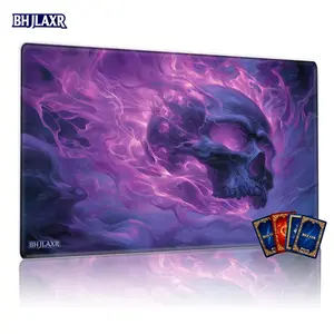Dark Ominous Skull Purple Flames MTG Playmat 12x24inch Non-Slip TCG Gaming Mat, Haunting Mystical Game Mat for Card Games, Family Party Gift, Supernatural Death Magic Themed Mouse Pad